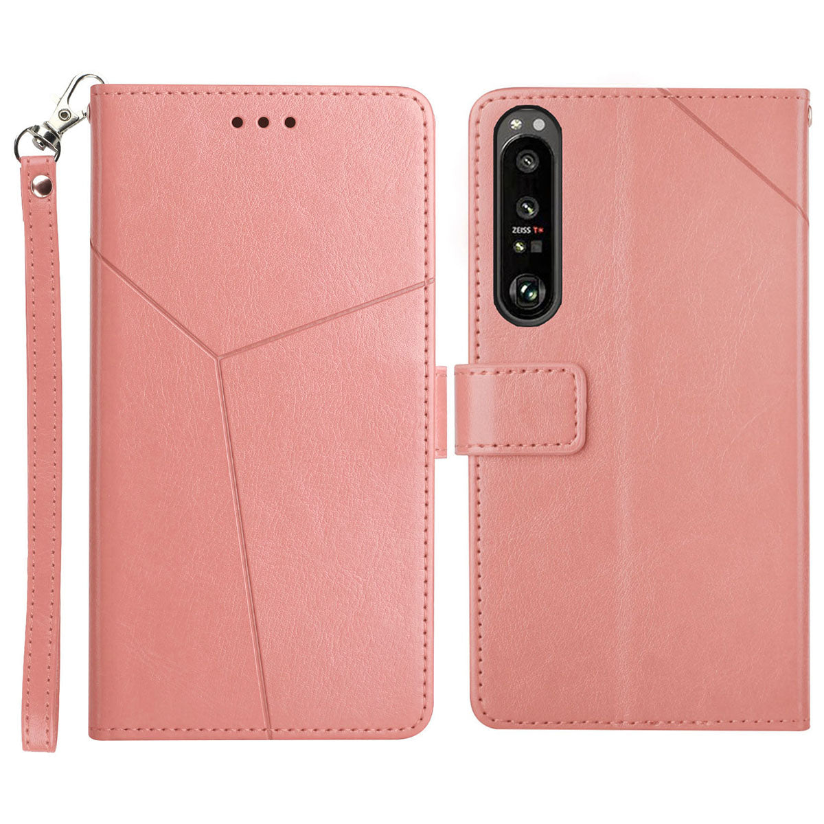 HT01 Cell Phone Cover for Sony Xperia 1 V Y-shaped Line Imprinted Stand Wallet PU Leather+TPU Cover