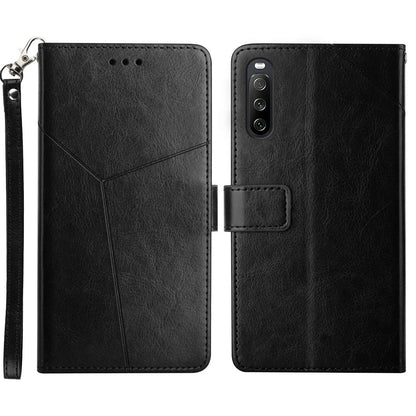 HT01 For Sony Xperia 10 V TPU+PU Leather Phone Case Imprinted Y-shaped Line Flip Stand Wallet Cover