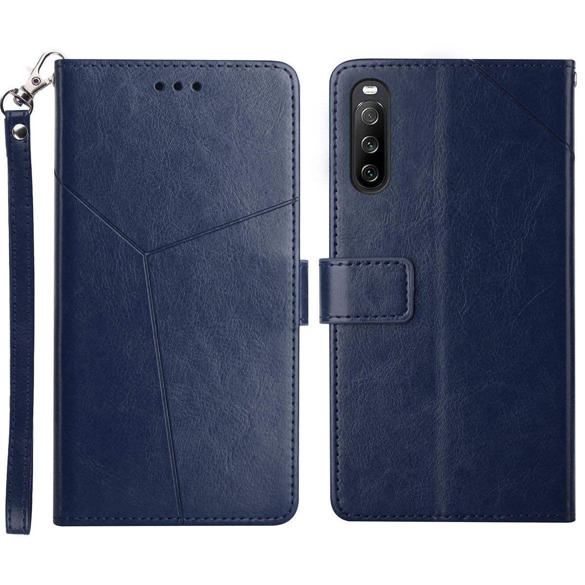 HT01 For Sony Xperia 10 V TPU+PU Leather Phone Case Imprinted Y-shaped Line Flip Stand Wallet Cover