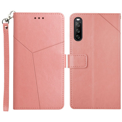 HT01 For Sony Xperia 10 V TPU+PU Leather Phone Case Imprinted Y-shaped Line Flip Stand Wallet Cover