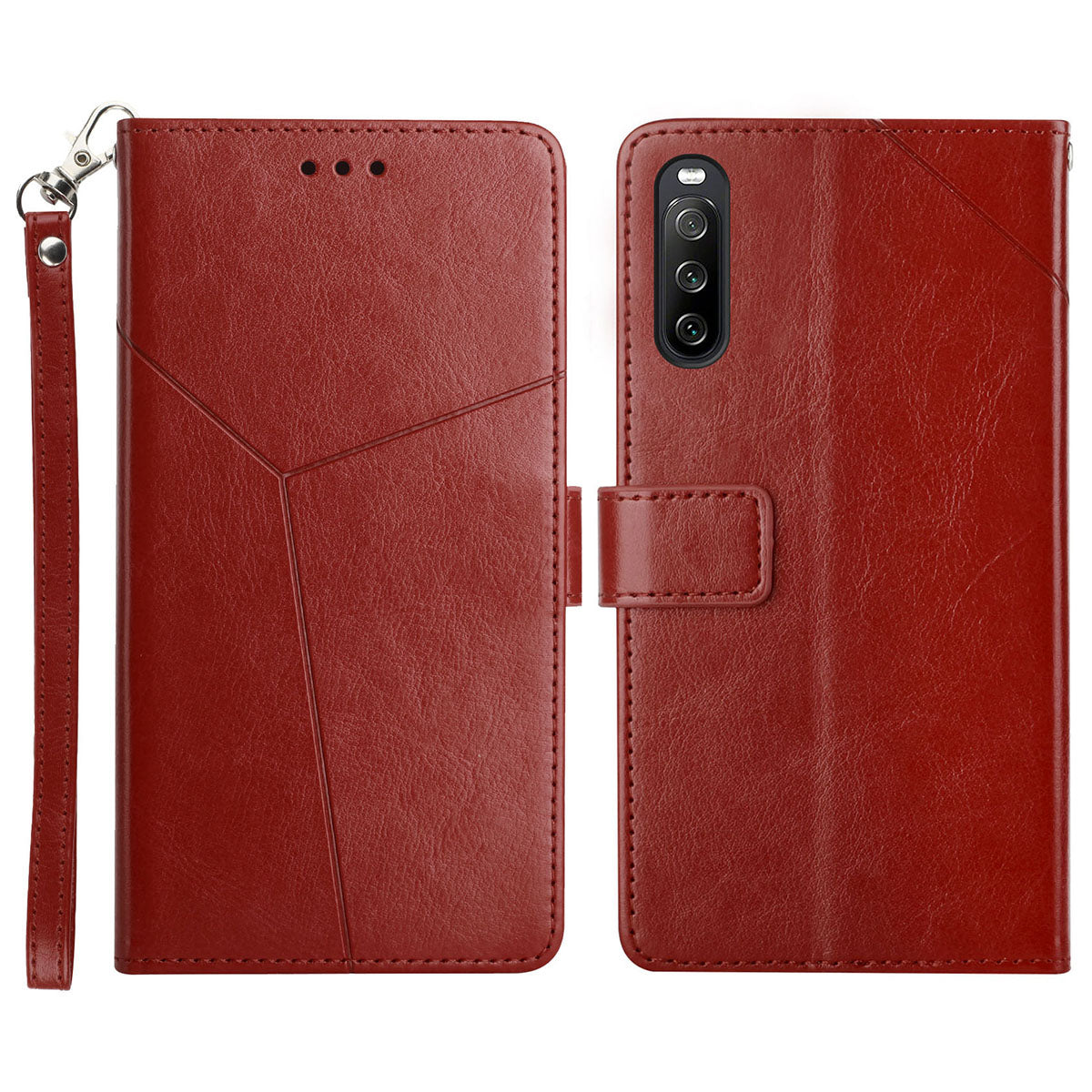 HT01 For Sony Xperia 10 V TPU+PU Leather Phone Case Imprinted Y-shaped Line Flip Stand Wallet Cover