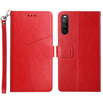 HT01 For Sony Xperia 10 V TPU+PU Leather Phone Case Imprinted Y-shaped Line Flip Stand Wallet Cover