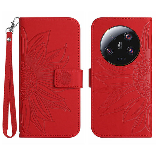 HT04 For Xiaomi 13 Ultra Anti-Dust Sunflower Pattern Wallet Cover PU Leather Stand Phone Case with Hand Strap