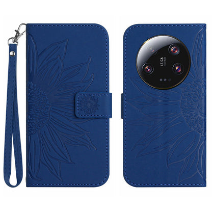 HT04 For Xiaomi 13 Ultra Anti-Dust Sunflower Pattern Wallet Cover PU Leather Stand Phone Case with Hand Strap