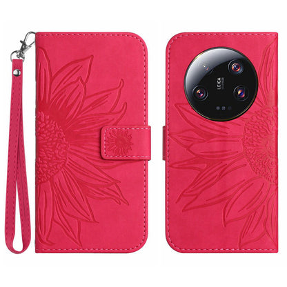 HT04 For Xiaomi 13 Ultra Anti-Dust Sunflower Pattern Wallet Cover PU Leather Stand Phone Case with Hand Strap
