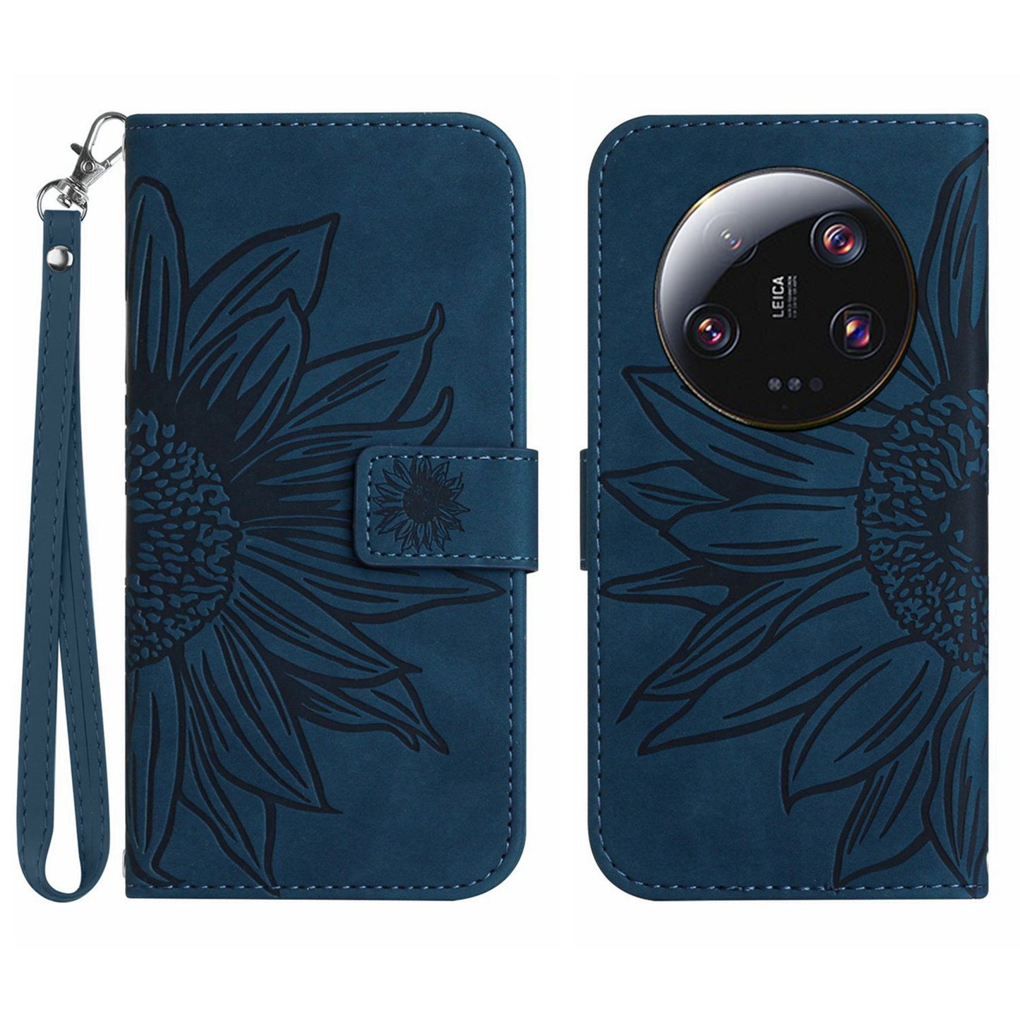 HT04 For Xiaomi 13 Ultra Anti-Dust Sunflower Pattern Wallet Cover PU Leather Stand Phone Case with Hand Strap