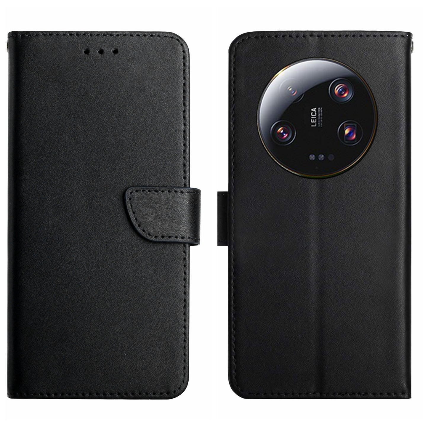 HT02 Nappa Texture Phone Cover for Xiaomi 13 Ultra , Stand Wallet Genuine Cow Leather Phone Case