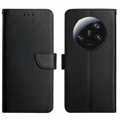 HT02 Nappa Texture Phone Cover for Xiaomi 13 Ultra , Stand Wallet Genuine Cow Leather Phone Case