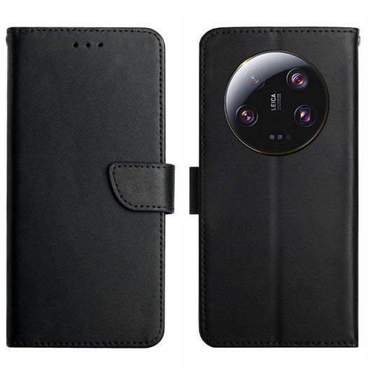 HT02 Nappa Texture Phone Cover for Xiaomi 13 Ultra , Stand Wallet Genuine Cow Leather Phone Case