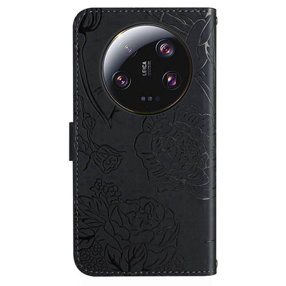 HT03 Phone Case for Xiaomi 13 Ultra PU Leather Stand Wallet Butterfly Flowers Imprinted Flip Cover with Strap