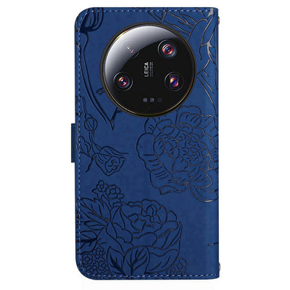 HT03 Phone Case for Xiaomi 13 Ultra PU Leather Stand Wallet Butterfly Flowers Imprinted Flip Cover with Strap