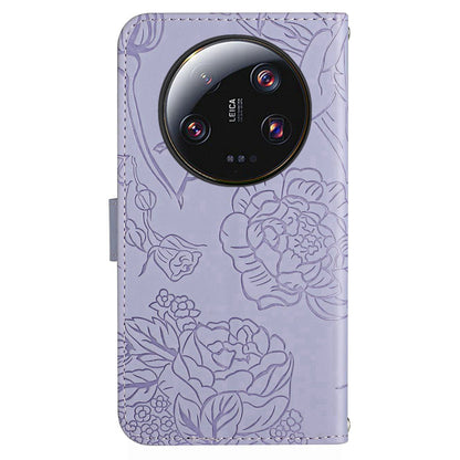 HT03 Phone Case for Xiaomi 13 Ultra PU Leather Stand Wallet Butterfly Flowers Imprinted Flip Cover with Strap