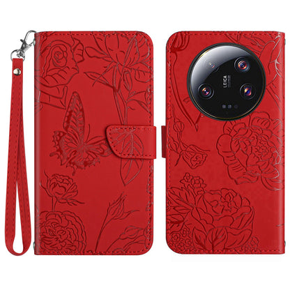 HT03 Phone Case for Xiaomi 13 Ultra PU Leather Stand Wallet Butterfly Flowers Imprinted Flip Cover with Strap