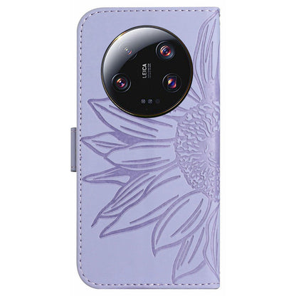 HT04 For Xiaomi 13 Ultra Stand Phone Case Wallet Sunflower Pattern Skin-touch Leather Cover with Shoulder Strap
