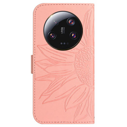HT04 For Xiaomi 13 Ultra Stand Phone Case Wallet Sunflower Pattern Skin-touch Leather Cover with Shoulder Strap