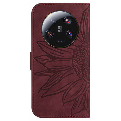 HT04 For Xiaomi 13 Ultra Stand Phone Case Wallet Sunflower Pattern Skin-touch Leather Cover with Shoulder Strap