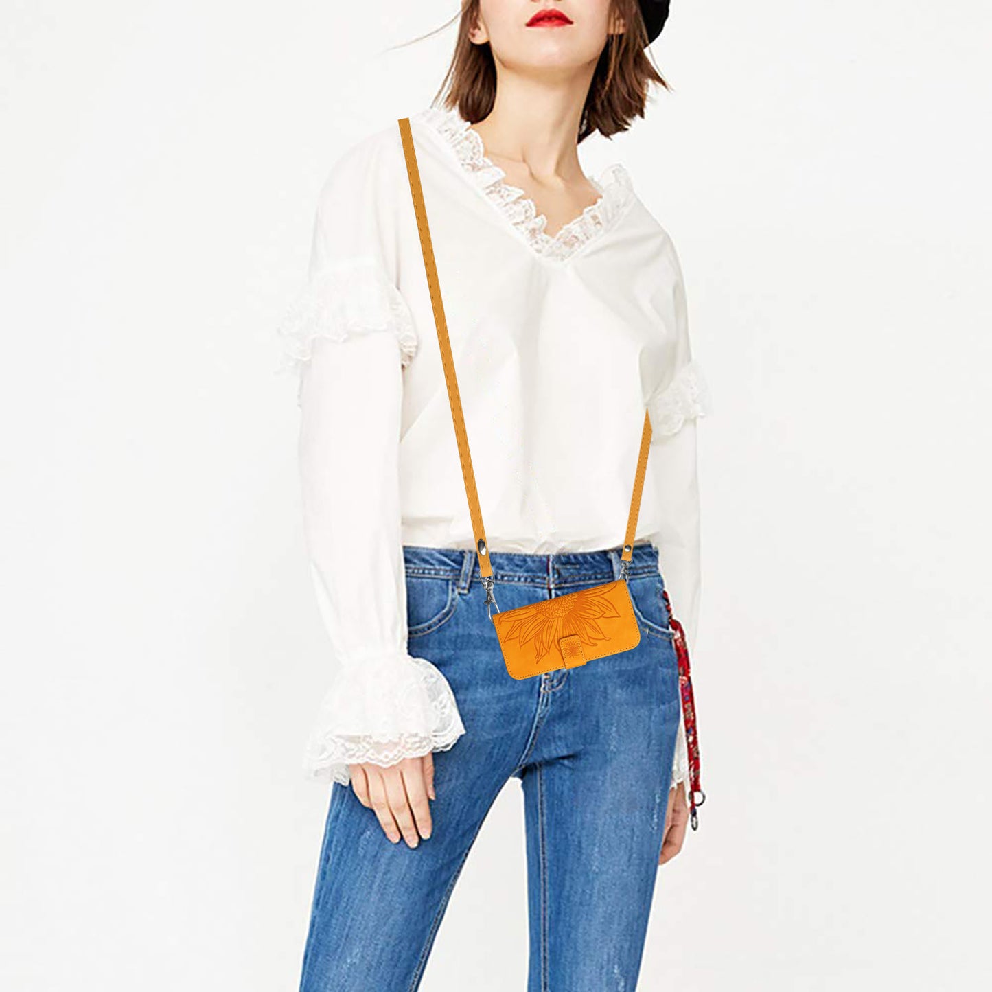 HT04 For Xiaomi 13 Ultra Stand Phone Case Wallet Sunflower Pattern Skin-touch Leather Cover with Shoulder Strap