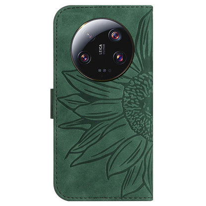 HT04 For Xiaomi 13 Ultra Stand Phone Case Wallet Sunflower Pattern Skin-touch Leather Cover with Shoulder Strap