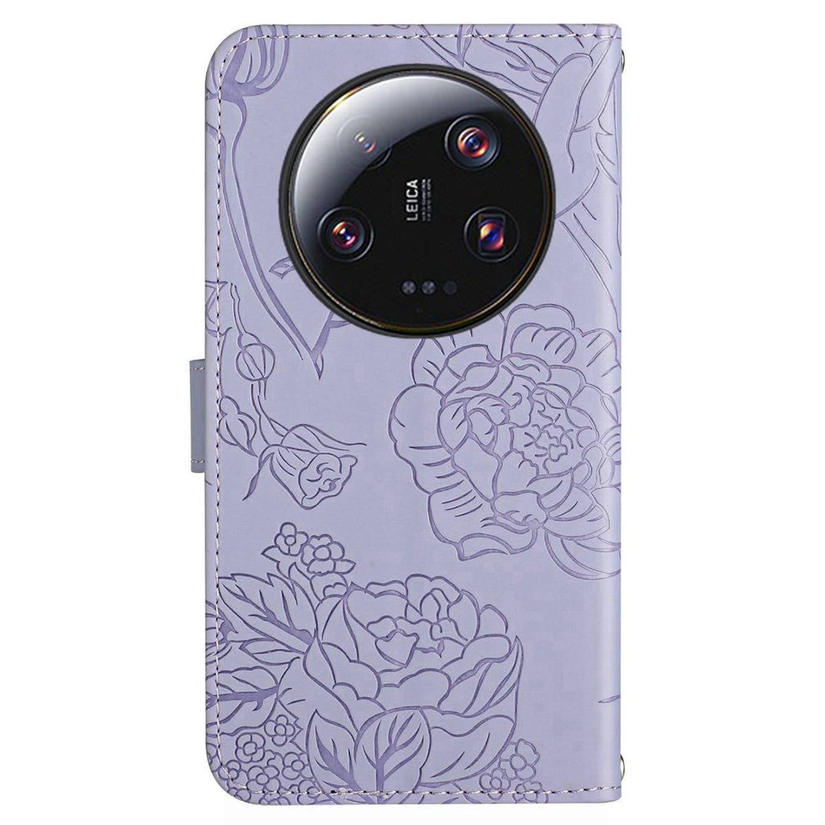 HT03 Phone Case for Xiaomi 13 Ultra PU Leather Butterfly Flowers Imprinted Stand Wallet Cover with Shoulder Strap