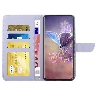 HT03 Phone Case for Xiaomi 13 Ultra PU Leather Butterfly Flowers Imprinted Stand Wallet Cover with Shoulder Strap