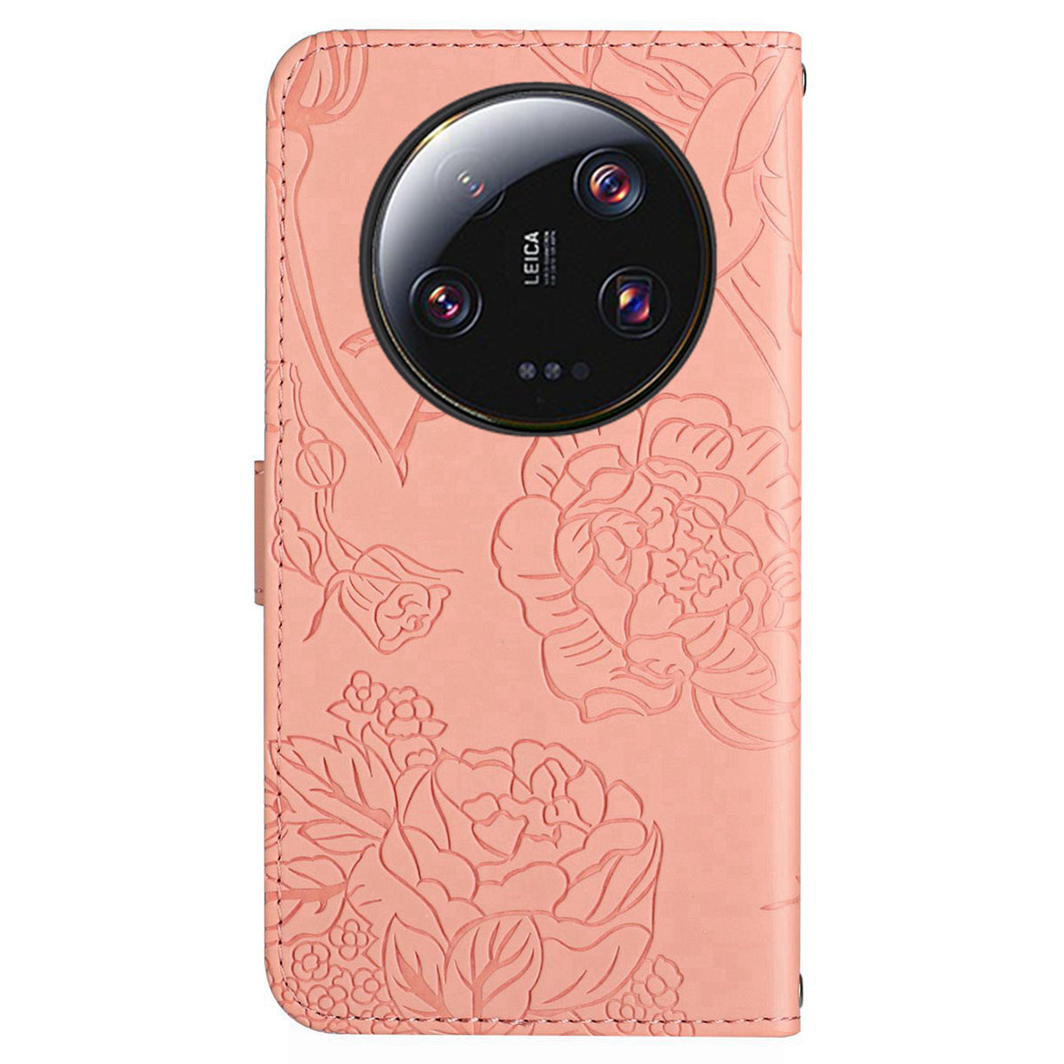 HT03 Phone Case for Xiaomi 13 Ultra PU Leather Butterfly Flowers Imprinted Stand Wallet Cover with Shoulder Strap