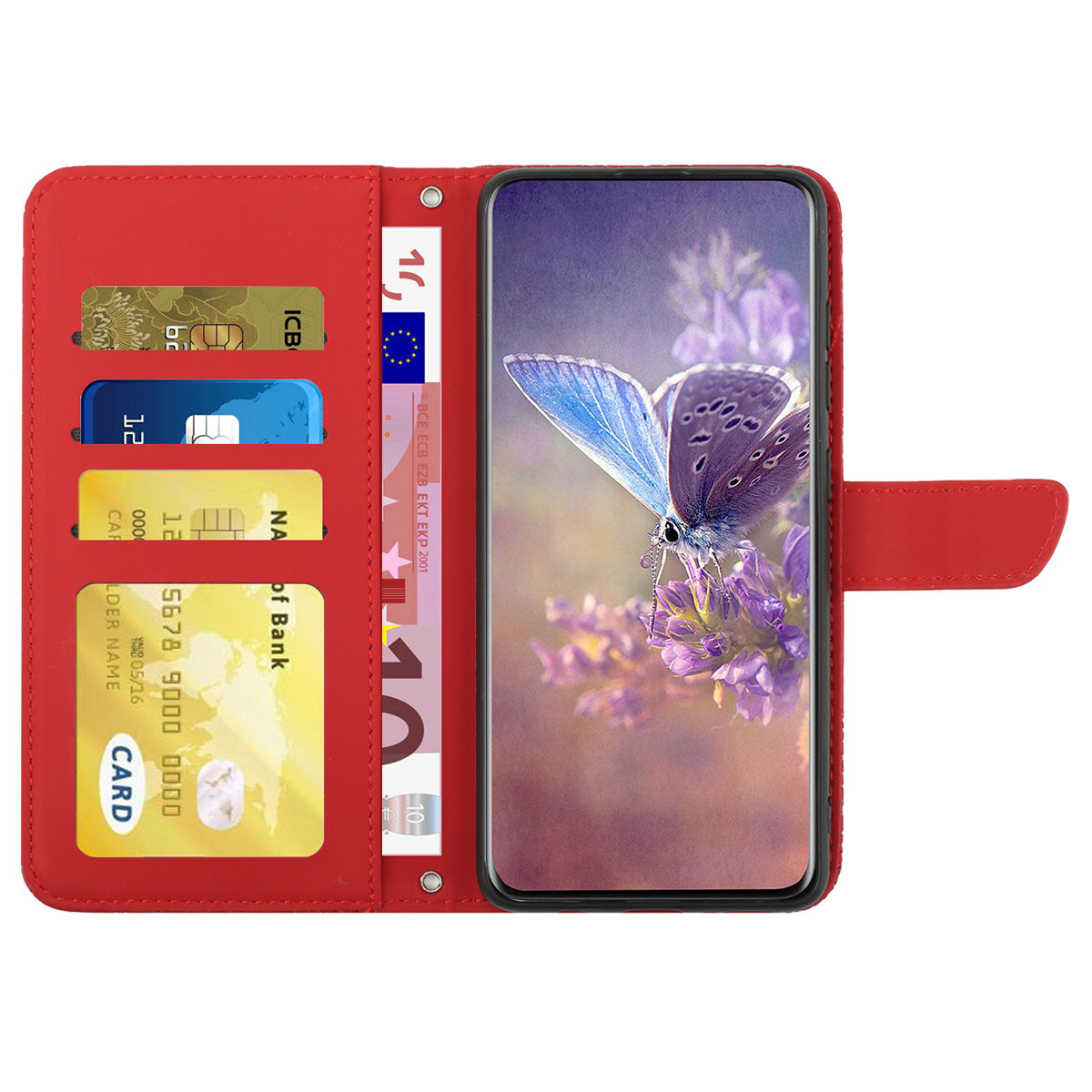 HT03 Phone Case for Xiaomi 13 Ultra PU Leather Butterfly Flowers Imprinted Stand Wallet Cover with Shoulder Strap