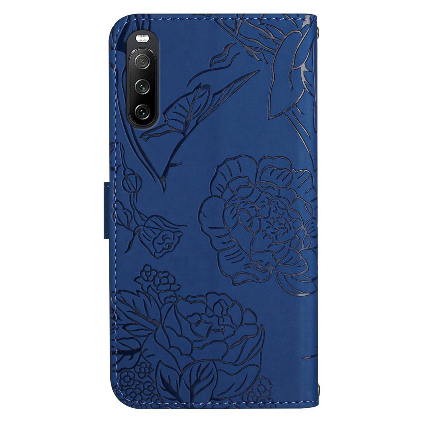 HT03 PU Leather Flip Phone Case for Sony Xperia 10 V Stand Wallet Butterfly Flowers Imprinted Cover with Strap