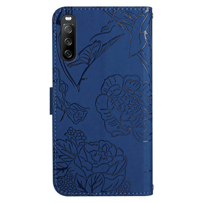 HT03 PU Leather Flip Phone Case for Sony Xperia 10 V Stand Wallet Butterfly Flowers Imprinted Cover with Strap