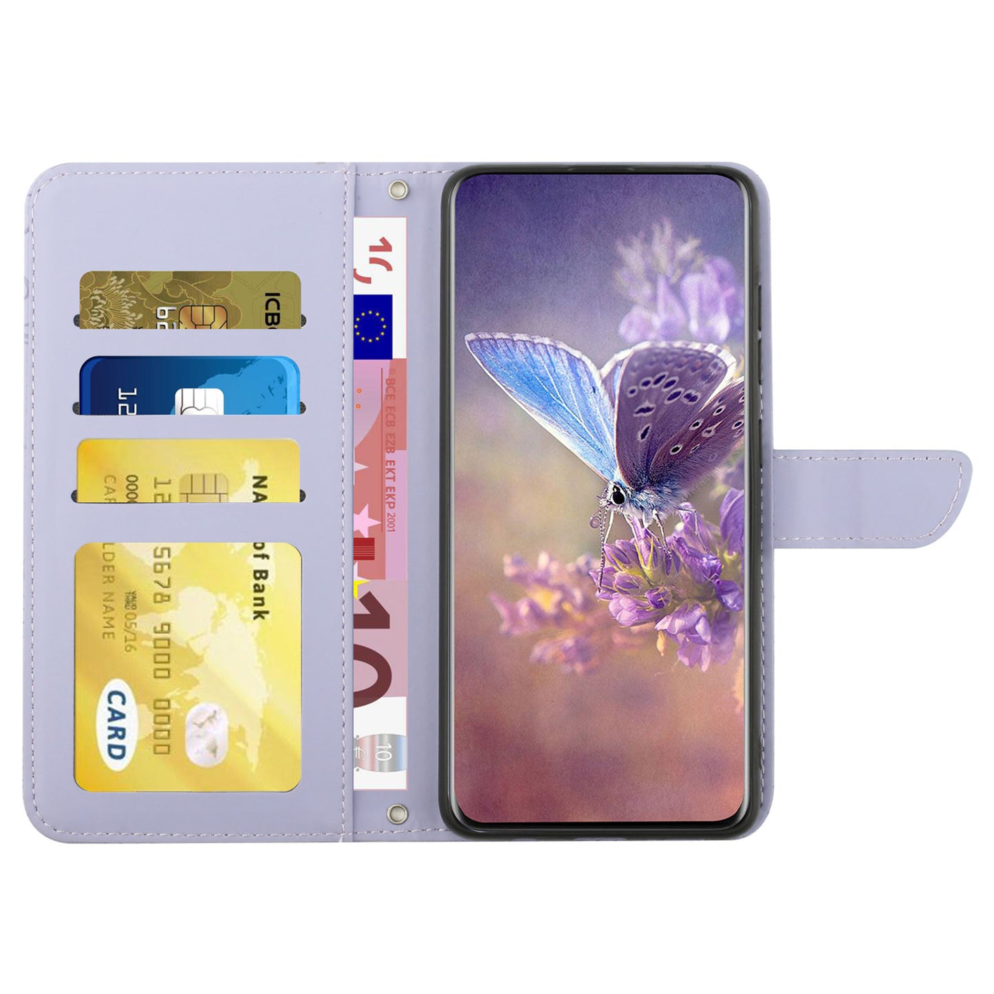 HT03 PU Leather Flip Phone Case for Sony Xperia 10 V Stand Wallet Butterfly Flowers Imprinted Cover with Strap