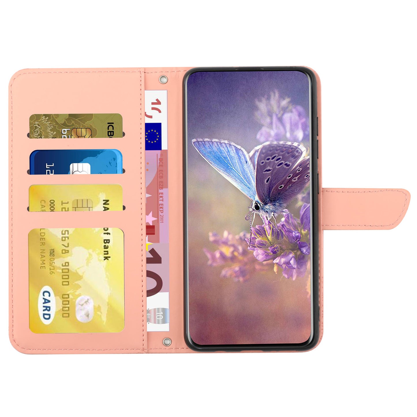 HT03 PU Leather Flip Phone Case for Sony Xperia 10 V Stand Wallet Butterfly Flowers Imprinted Cover with Strap