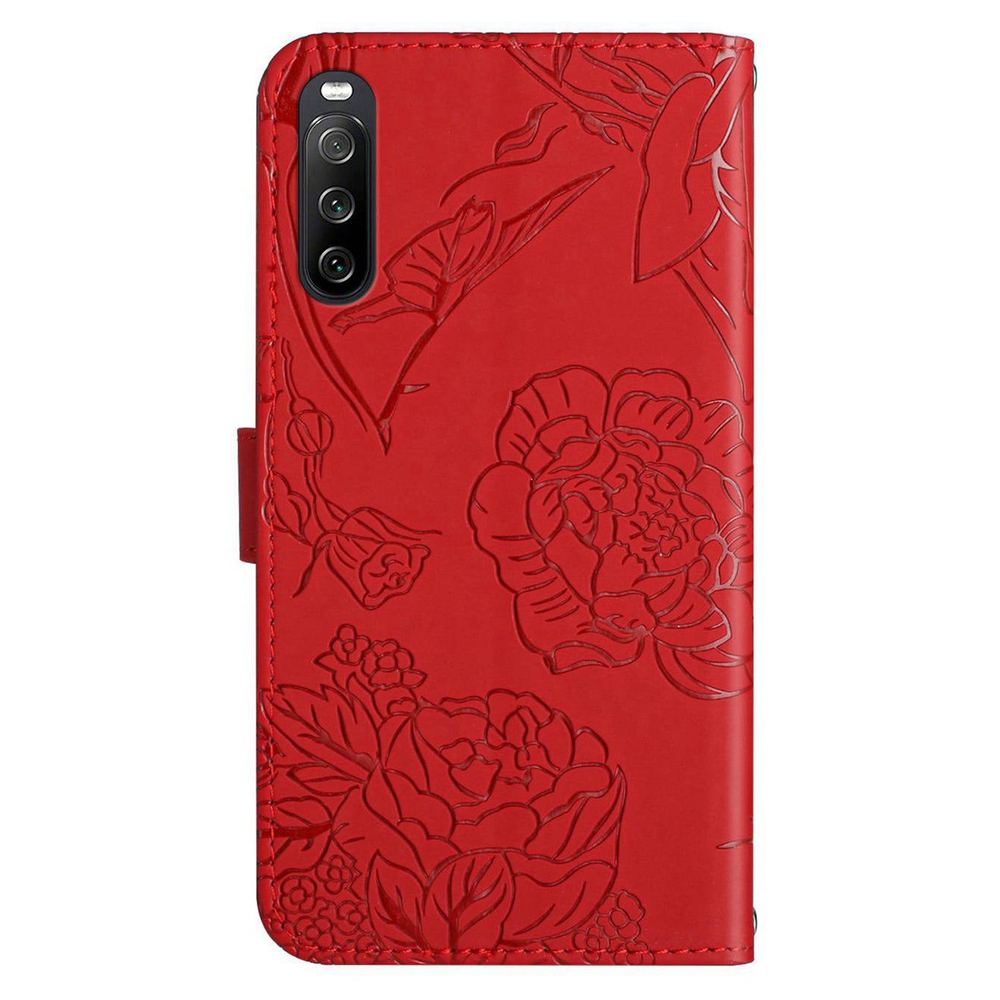HT03 PU Leather Flip Phone Case for Sony Xperia 10 V Stand Wallet Butterfly Flowers Imprinted Cover with Strap