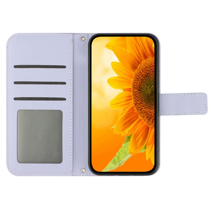 HT04 PU Leather Case for Sony Xperia 10 V , Sunflower Pattern Wallet Stand Phone Cover with Shoulder Strap