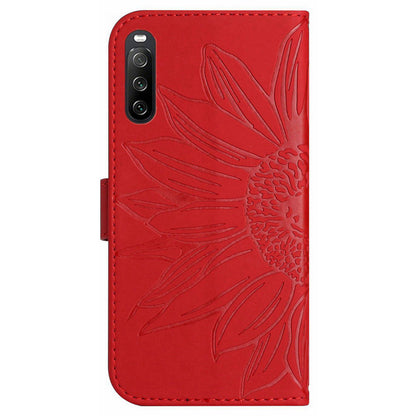 HT04 PU Leather Case for Sony Xperia 10 V , Sunflower Pattern Wallet Stand Phone Cover with Shoulder Strap