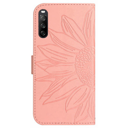 HT04 PU Leather Case for Sony Xperia 10 V , Sunflower Pattern Wallet Stand Phone Cover with Shoulder Strap