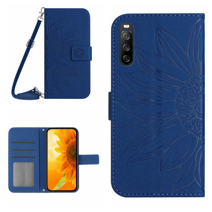 HT04 PU Leather Case for Sony Xperia 10 V , Sunflower Pattern Wallet Stand Phone Cover with Shoulder Strap