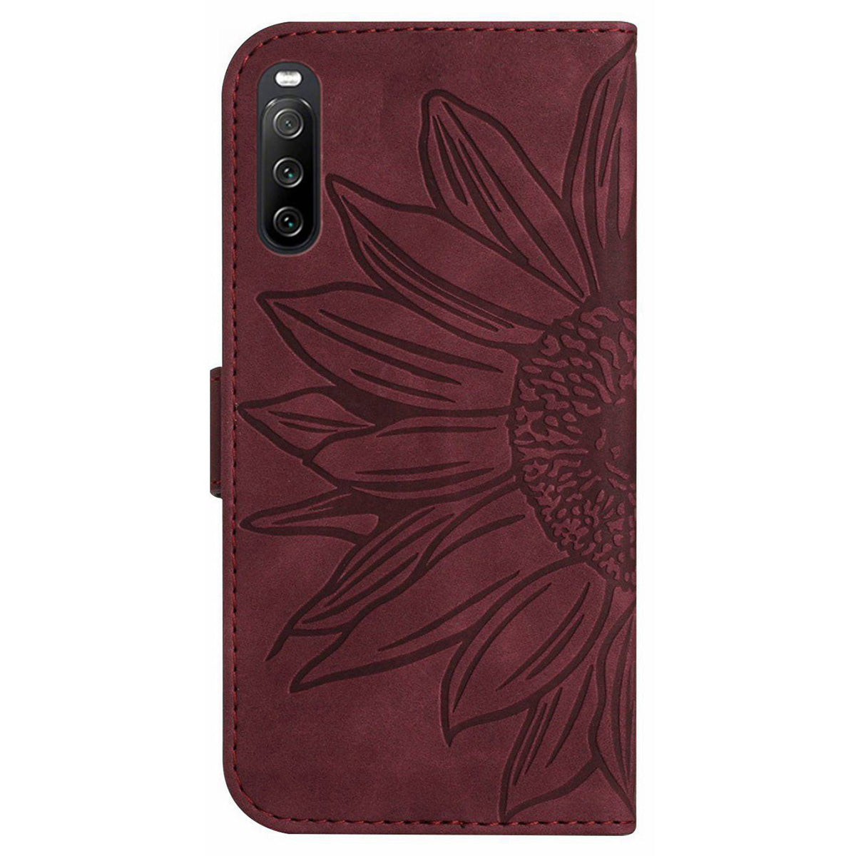 HT04 PU Leather Case for Sony Xperia 10 V , Sunflower Pattern Wallet Stand Phone Cover with Shoulder Strap