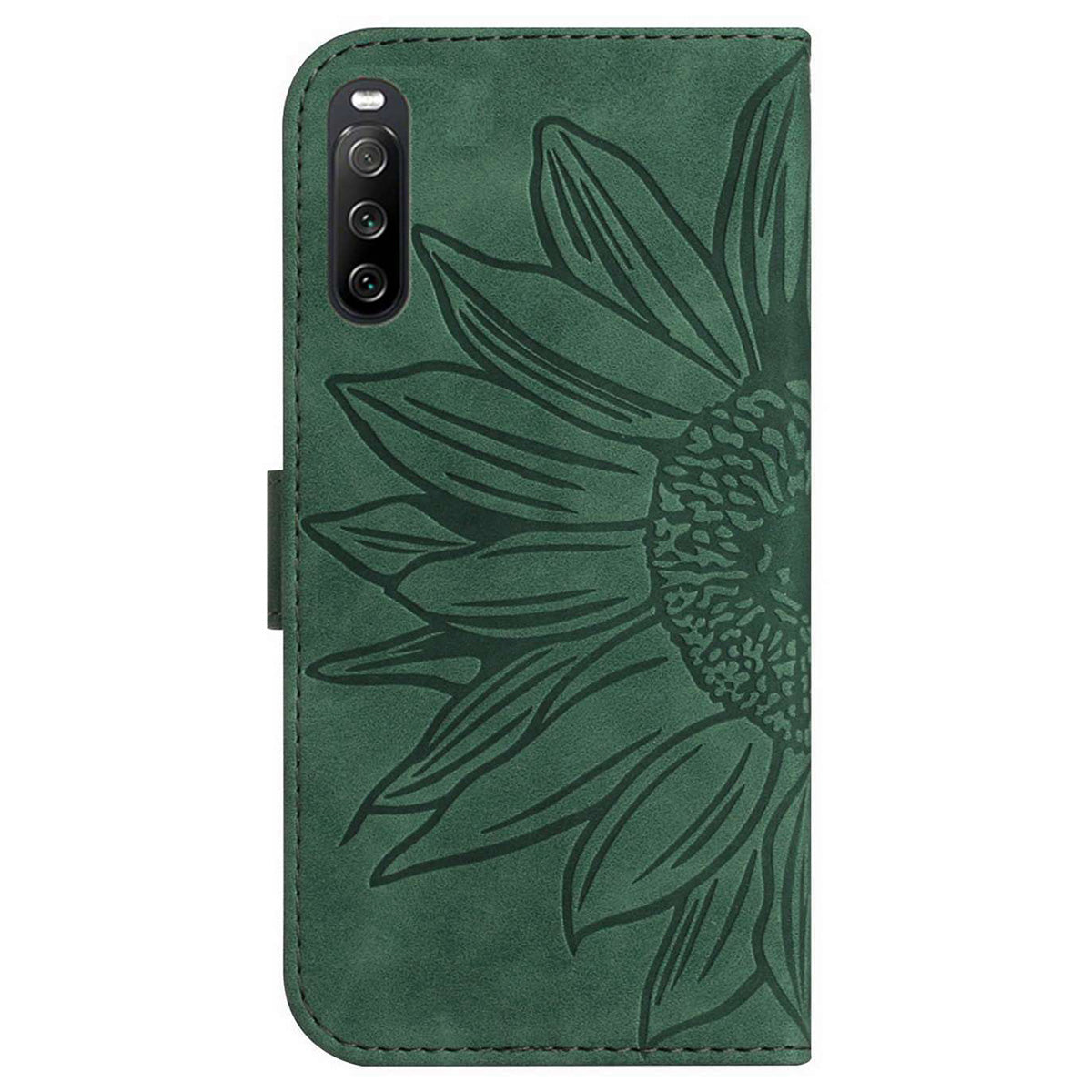HT04 PU Leather Case for Sony Xperia 10 V , Sunflower Pattern Wallet Stand Phone Cover with Shoulder Strap