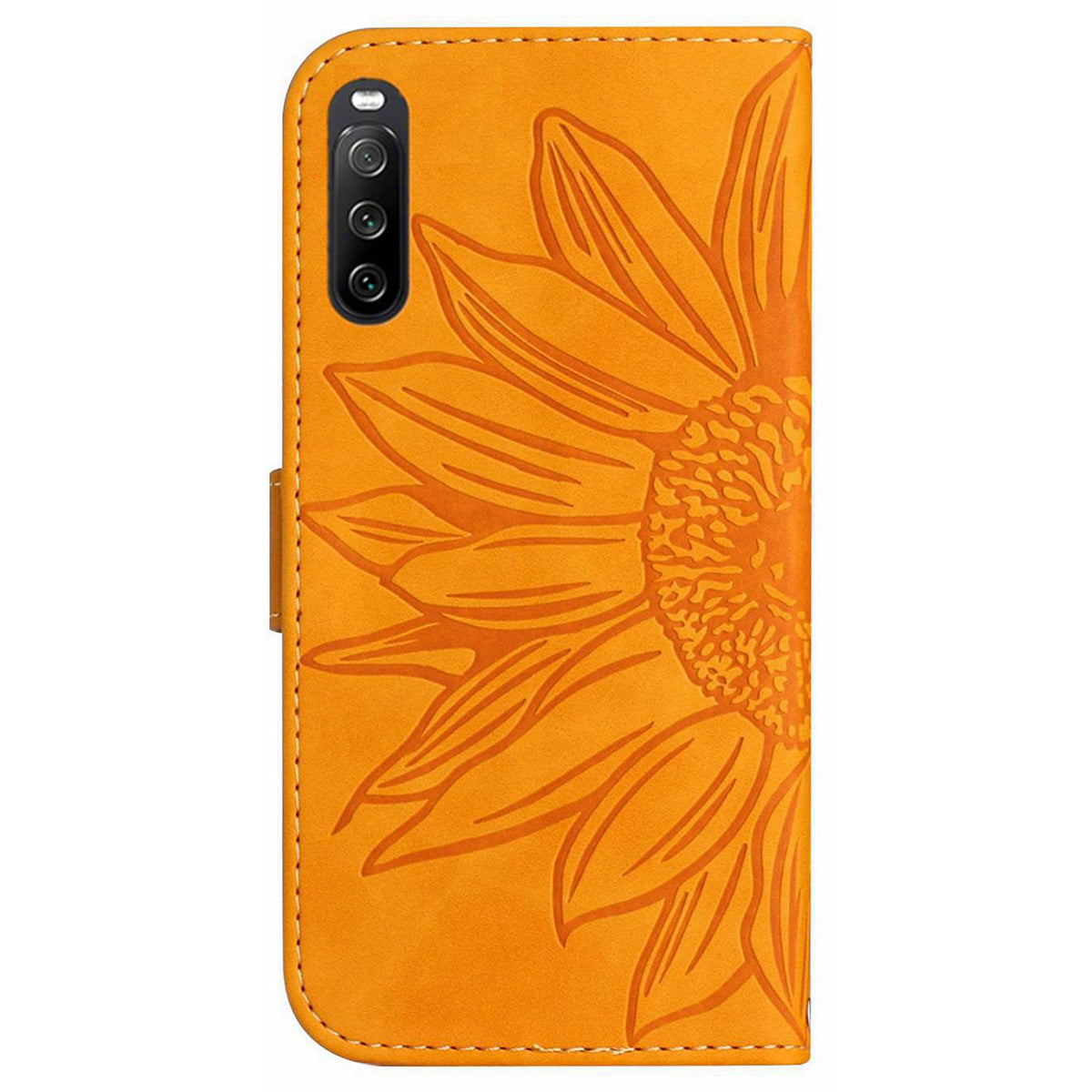 HT04 PU Leather Case for Sony Xperia 10 V , Sunflower Pattern Wallet Stand Phone Cover with Shoulder Strap