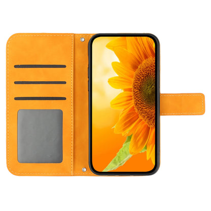 HT04 PU Leather Case for Sony Xperia 10 V , Sunflower Pattern Wallet Stand Phone Cover with Shoulder Strap