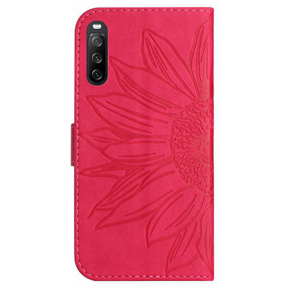 HT04 PU Leather Case for Sony Xperia 10 V , Sunflower Pattern Wallet Stand Phone Cover with Shoulder Strap