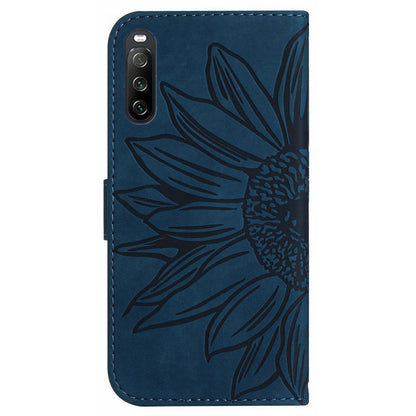 HT04 PU Leather Case for Sony Xperia 10 V , Sunflower Pattern Wallet Stand Phone Cover with Shoulder Strap