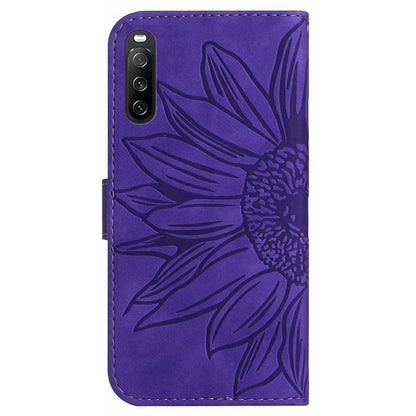 HT04 PU Leather Case for Sony Xperia 10 V , Sunflower Pattern Wallet Stand Phone Cover with Shoulder Strap
