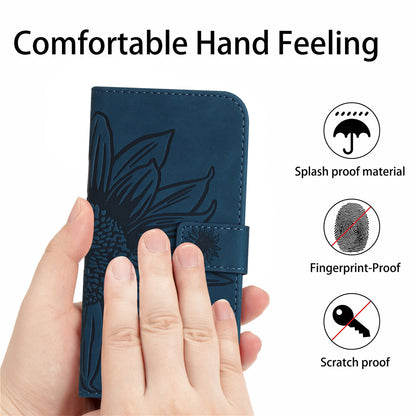 HT04 For Sony Xperia 10 V Sunflower Imprinted Phone Cover Leather Stand Wallet Case with Hand Strap