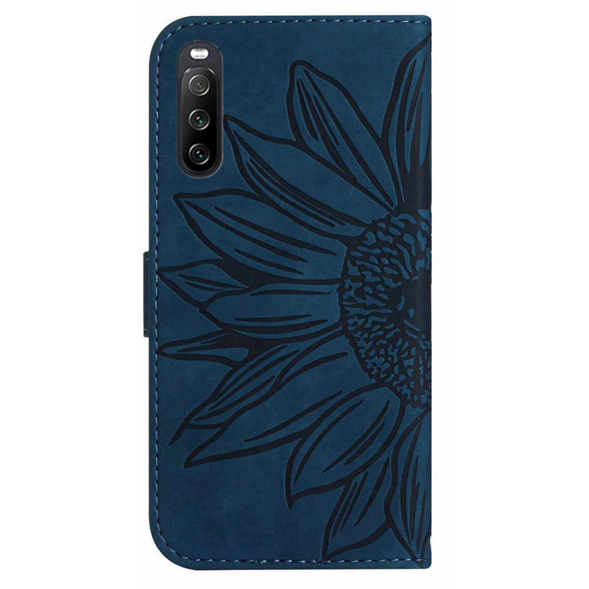 HT04 For Sony Xperia 10 V Sunflower Imprinted Phone Cover Leather Stand Wallet Case with Hand Strap