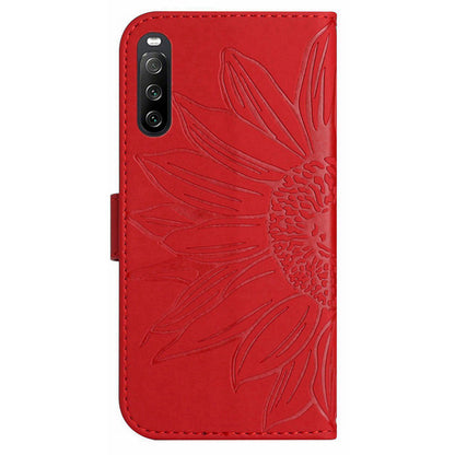 HT04 For Sony Xperia 10 V Sunflower Imprinted Phone Cover Leather Stand Wallet Case with Hand Strap