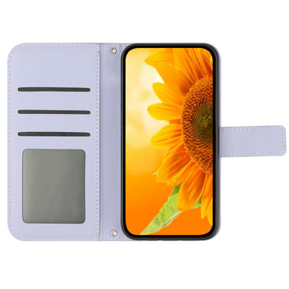 HT04 For Sony Xperia 10 V Sunflower Imprinted Phone Cover Leather Stand Wallet Case with Hand Strap