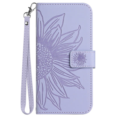 HT04 For Sony Xperia 10 V Sunflower Imprinted Phone Cover Leather Stand Wallet Case with Hand Strap