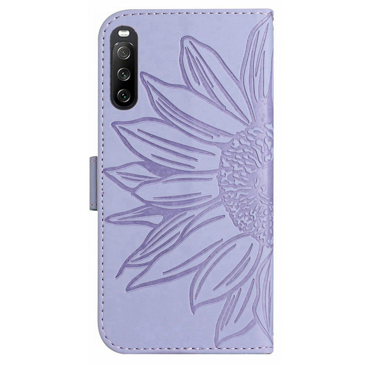 HT04 For Sony Xperia 10 V Sunflower Imprinted Phone Cover Leather Stand Wallet Case with Hand Strap
