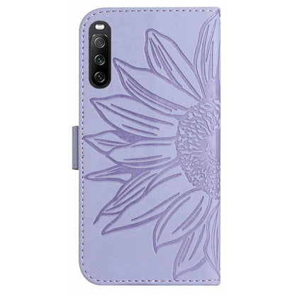 HT04 For Sony Xperia 10 V Sunflower Imprinted Phone Cover Leather Stand Wallet Case with Hand Strap
