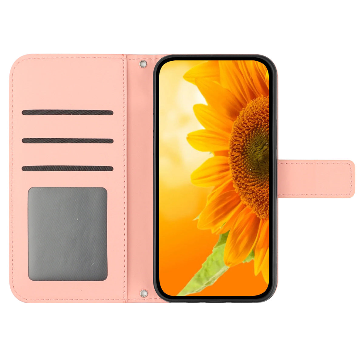 HT04 For Sony Xperia 10 V Sunflower Imprinted Phone Cover Leather Stand Wallet Case with Hand Strap